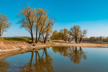 Obraz premium Beautiful spring view with reflections at Bogenberg, Danube, Bavaria, Germany
