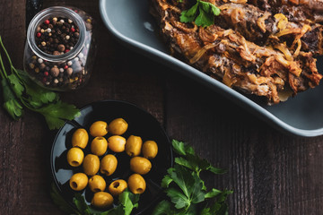 baked spare ribs and ingredients for the salad