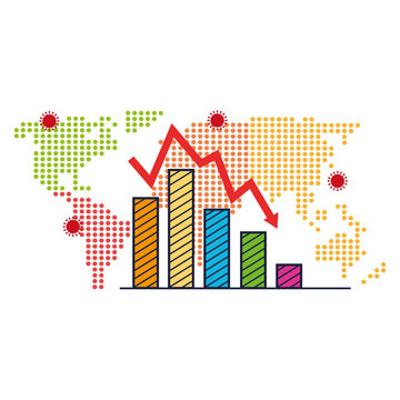 Earth Map For Covid19 With Statistics Bars Vector Illustration Design