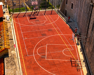 A strange basketball court in old city