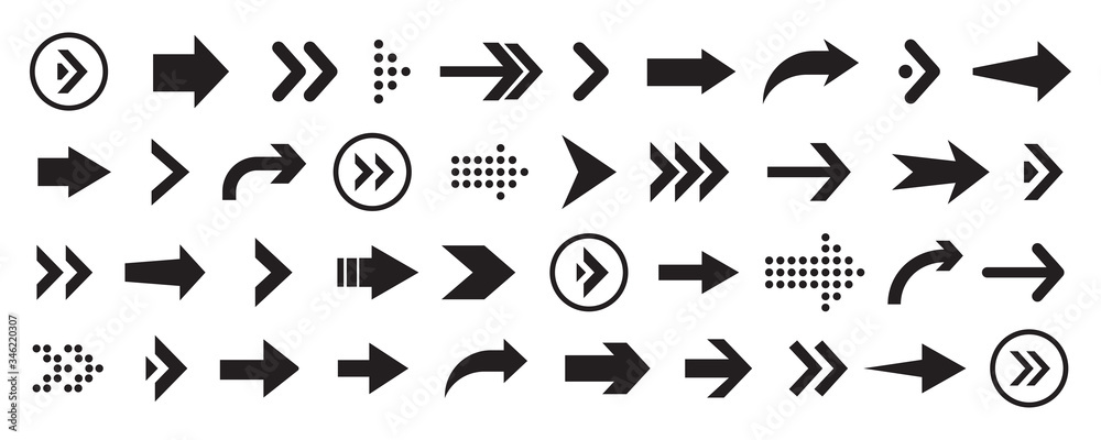 Fototapete set of arrows collection in black color on a white background for website design
