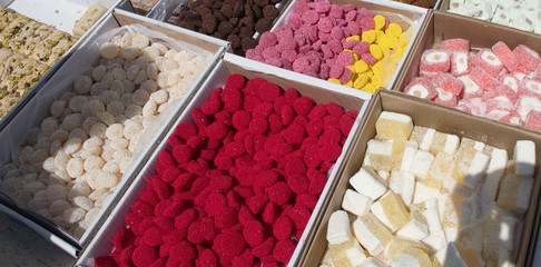 Lokum the “Turkish Delight”, famous Istanbul sweet dessert, confectionery shop.