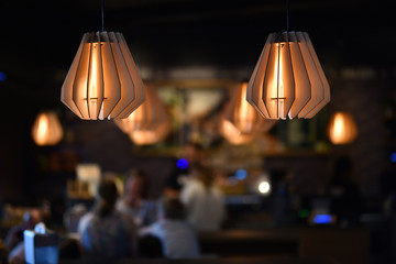 wooden plafonds of light in cozy restaurant