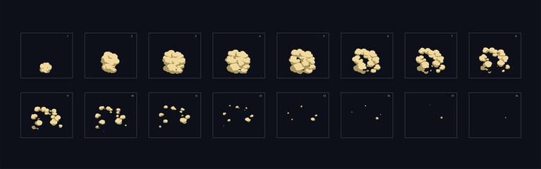 dust explosion effect. dust explosion animation. dust animation sprite sheet for games, cartoon or animation.