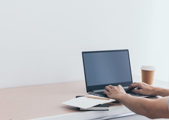 Businessman working or using laptop or computer for e-business at home. Student reading, learning & studying online webinar course or classroom via internet connection network. Business and Education