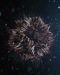 3D artist's depiction of a microscopic virulent vessel floating in a particle media.