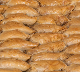 Burma baklava, turkish dessert sweet and traditional authentic specialty, baklava roll form