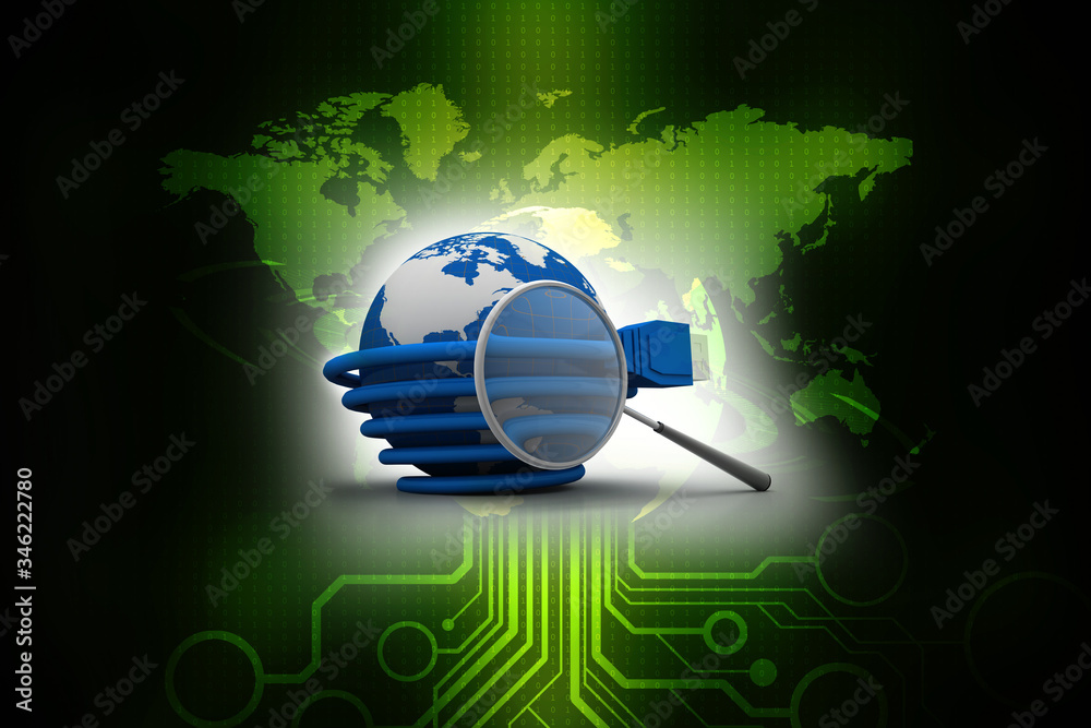 Poster 3d rendering network connection, internet communication and computer technology concept, closeup vie