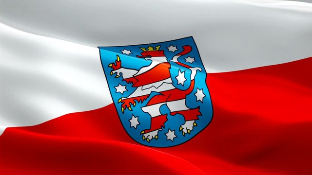 Thuringia German federal State flag flag Closeup 1080p Full HD 1920X1080 footage video waving in wind.National Erfurt 3d Freistaat Thuringen flag waving. Sign of Thuringia seamless loop animation.Frei