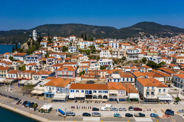 Aerial view landscape of Poros city, Lakonia Greece
