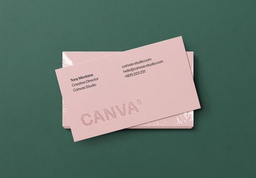 Business Card Mockup Stack in Plastic Foil with Embossing Effect