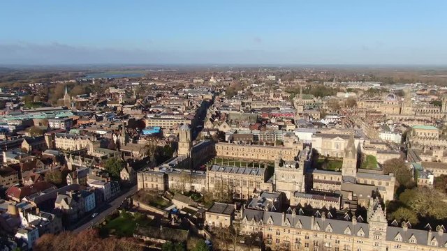 Aerial view over the city of Oxford and its historic district -aerial photography