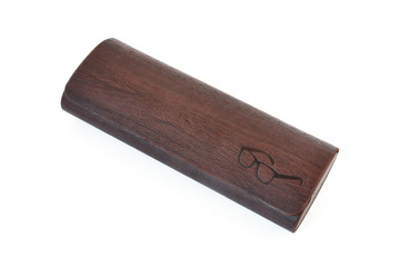 Brown leather case for glasses on a white background.
