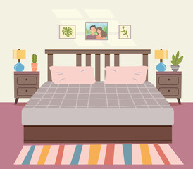 Interior space bedroom. Vector flat style illustration
