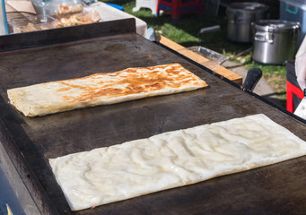 Traditional Turkish dish called gozleme, made of flat bread stuffed with meat or cheese