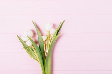 Top view bouquet of fresh white tulip flowers