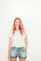 Pink haired woman portrait