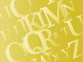 abstract yellow background with English letters, vector alphabet