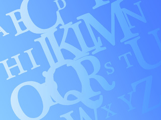abstract blue background with english letters, vector alphabet