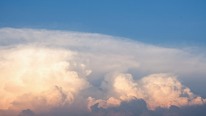 blue sky abstract white  and orange cloud flufy background. beauty high natural summer season.