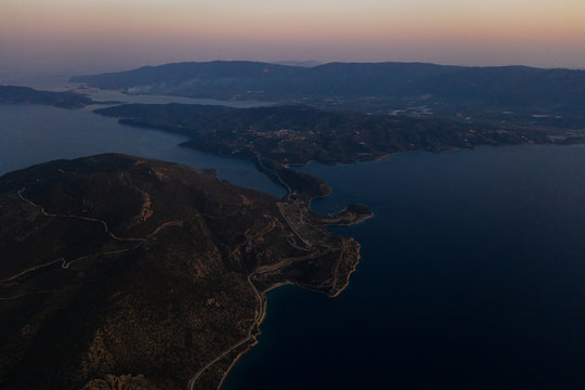 Aerial view of Methana peninsula islands, Greece