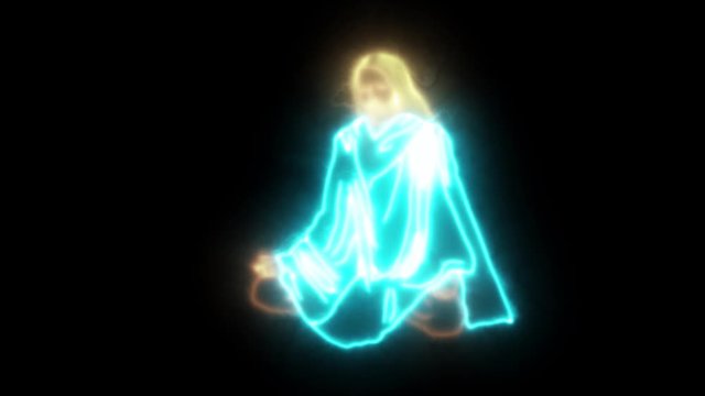 Jesucristo resplandeciente Meditando, orando, colores neon
