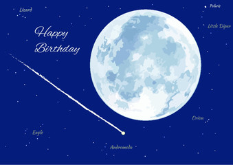Obraz na płótnie Canvas Birthday card with shooting star, moon and constellation. wish something. 
