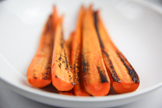 Simple Grilled Carrots On White Plate