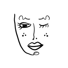 Continuous line art abstract woman face.