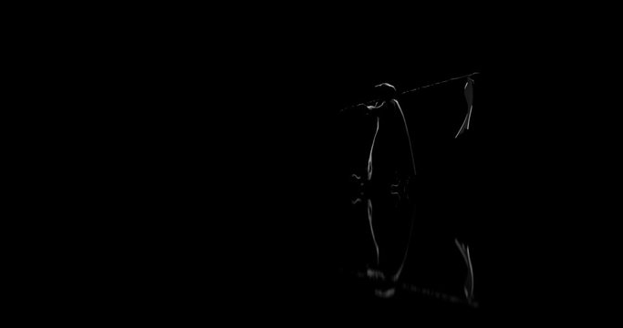 Death walking through the screen in slow motion, 3D animation with alpha channel
