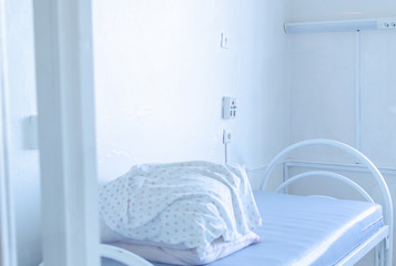 isolated hospital room with a bed and medical equipment in the hospital. Patient room in quarantine isolation. epidemic Coronavirus, MERS-CoV, 2019-nCoV, Covid-19 self-isolation, pandemic
