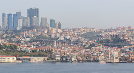 Fototapeta na wymiar Istanbul, Turkey - a natural separation between Europe and Asia, the Bosporus is a main landmark in Istanbul. Here in particular a glimps of its waters and buildings