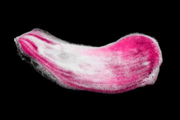 Beautiful pink smear of shaving foam on a black background isolated. Feminine hygiene, skin care. Gel is smudged. Closeup. Cosmetic products. Top view. Colorful texture of cream. Trendy color. - Powered by Adobe