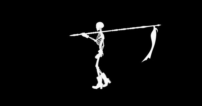 Death skeleton walking cycle, 3D looping animation with alpha channel
