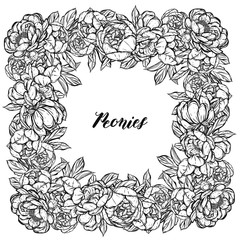 Vector illustration.Flower decoration of peonies. prints on T-shirts. background white.Handmade,card for you,frame