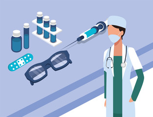 female doctor with laboratory equipment character