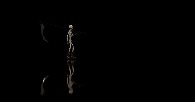 Death walking through the screen in slow motion, 3D animation with alpha channel
