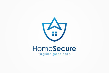 Naklejka premium Home Protect Logo Design Template. Vector Shield and House with Arrow Up Illustration. Graphic Home Security Icon Label. Modern Building Alarm Symbol. Security Sign Badge isolated on White Background.