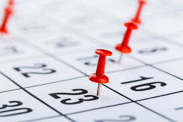 2020 calendar page marked with an important date in red pin. timeline, time, concept, idea,...
