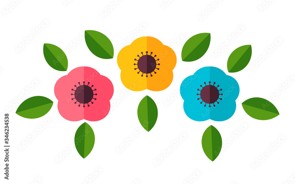 Sticker Colorful flowers, flat design element. Flower icon vector illustration.