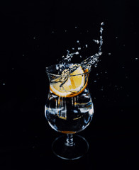 Summer drink, made from water, lemon, sugar.. a lemonade, in a nice glass.