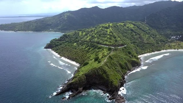 aerial footage by drone, Beautiful scenery looks beaches and hills from Lombok Indonesia