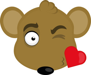 Vector illustration of the face of a cartoon mouse giving a kiss