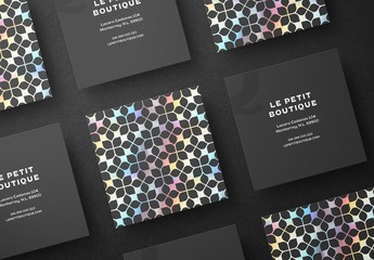Square Business Cards Mockup Scene with Holographic and Foil Effects
