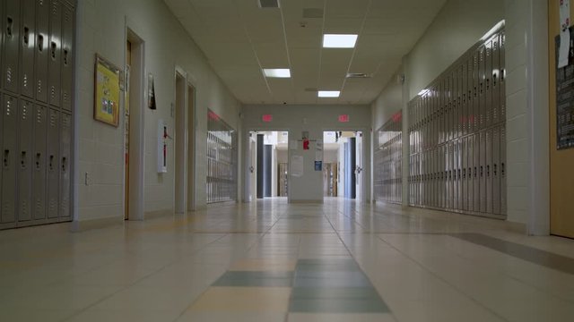 Push Through Empty School Hallway