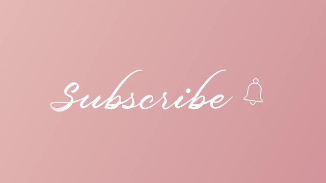Animation of elegant white script saying "Subscribe" with a subscription bell against a salmon pink background before disappearing