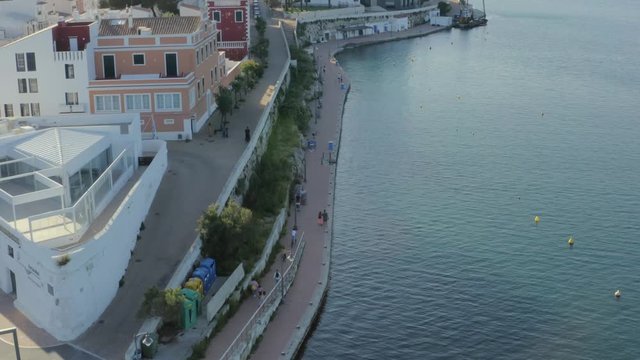 Parents And Children's First Day Outside At The Port Of Cales Fonts In Spain Since The Pandemic Coronavirus Started - Aerial Shot