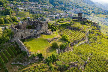 Fototapeta na wymiar Sondrio - Valtellina (IT) - Castel Grumello and vineyards, view to the west