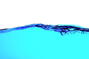 Water splash isolated on white. fresh blue natural drink water wave wide panorama. bubbles underwater background.