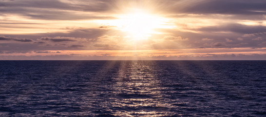 Sunset sea view, French Polynesia, South Pacific.